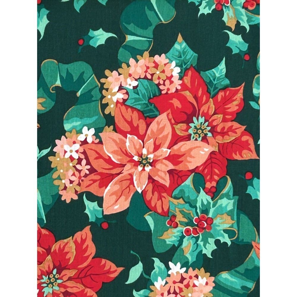 Christmas Fabric Remnant Poinsettias + Cardinals 138” x 58” Wamsutta Hallmark